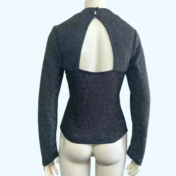 Open back Milk & Honey metallic black and blue  mock neck glam sexy top large - Picture 1 of 16